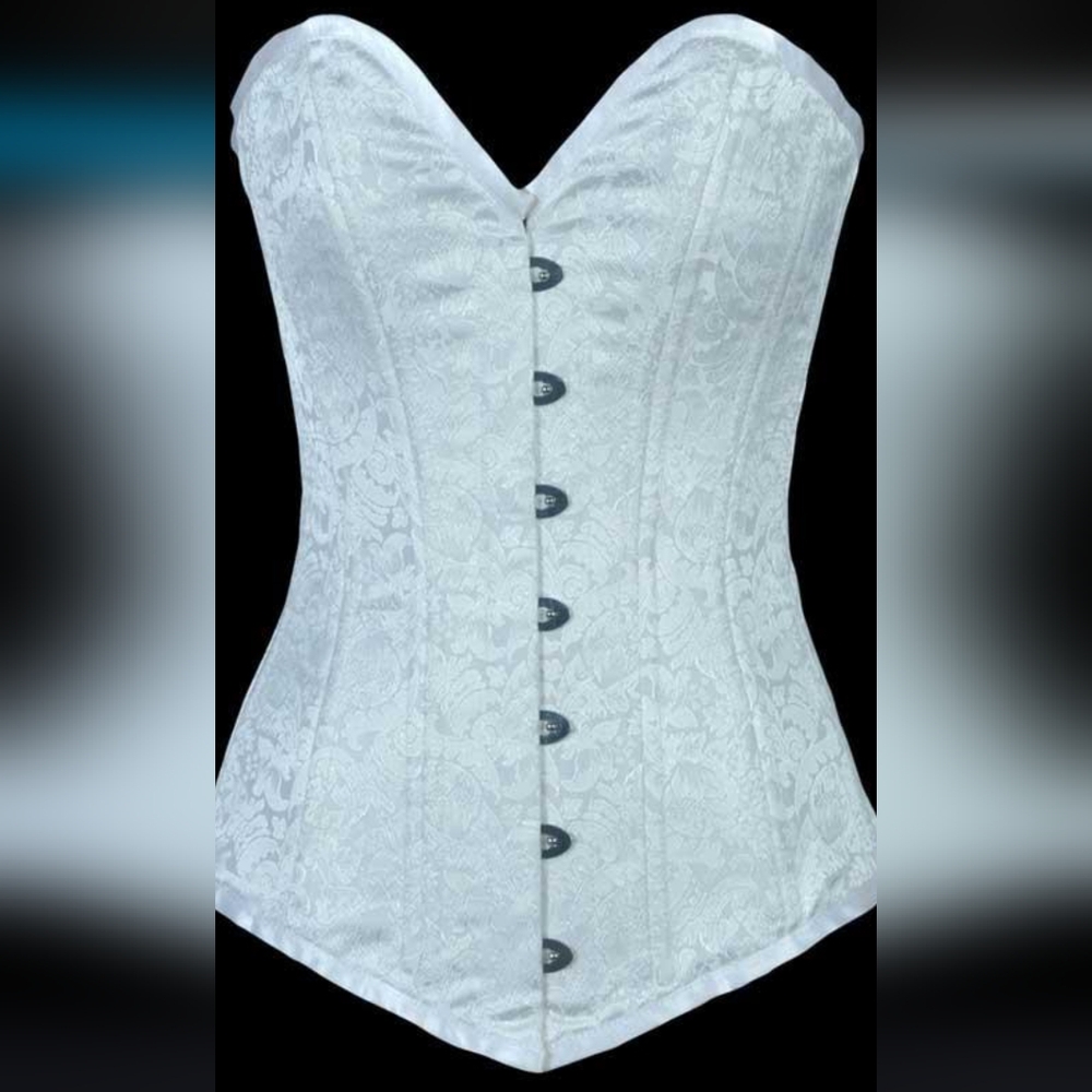 ORCHARD CORSET STEEL BONE White Brocade Lace-Up Corset